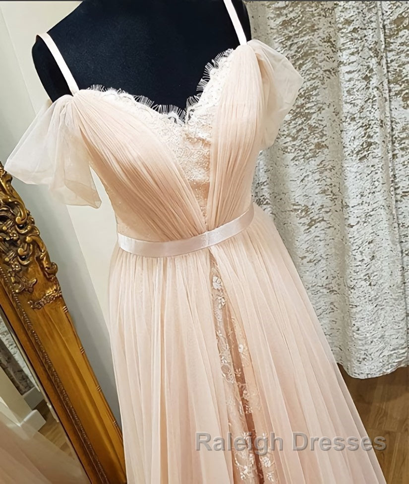 Pink sweetheart neck tulle long prom dress, pink evening dress Secondary image