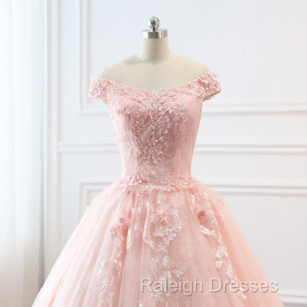 Pink Sweetheart Off Shoulder With Lace Long Sweet 16 Dress, Pink Formal Dress Secondary image