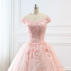 Pink Sweetheart Off Shoulder With Lace Long Sweet 16 Dresses Pink Prom Dresses