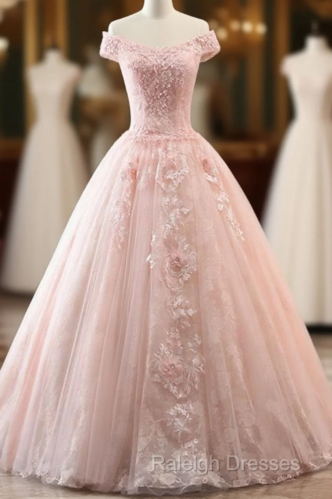 Pink Sweetheart Off Shoulder With Lace Long Sweet 16 Dresses Pink Prom Dresses Main image