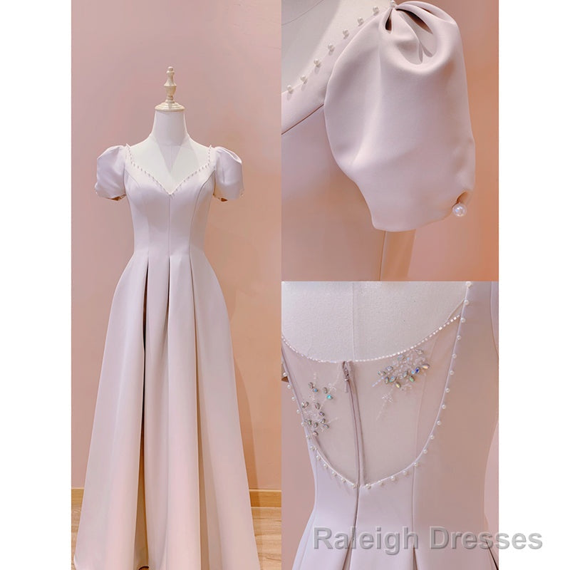 Pink Sweetheart Short Sleeves Floor Length Prom Dress, Pink Wedding Prom Dresses Secondary image