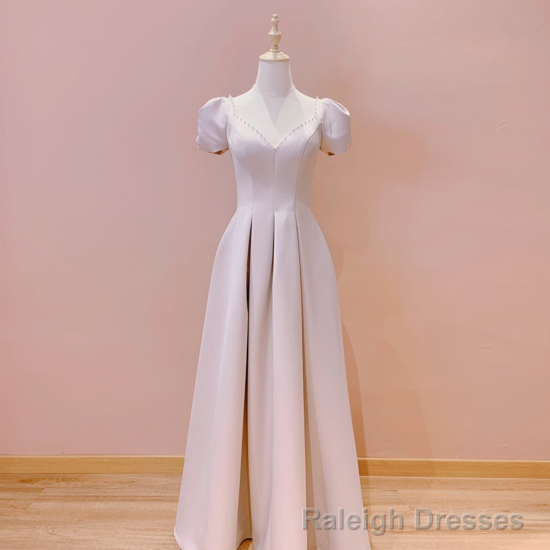 Pink Sweetheart Short Sleeves Floor Length Party Dress, Pink Wedding Party Dresses Main image