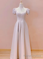 Pink Sweetheart Short Sleeves Floor Length Prom Dress, Pink Wedding Prom Dresses