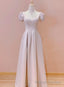 Pink Sweetheart Short Sleeves Floor Length Prom Dress, Pink Wedding Prom Dresses