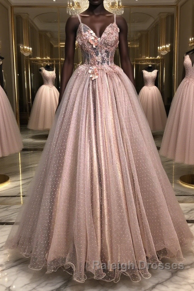 Pink sweetheart tulle lace Prom Dresses Long pink tulle Prom Dresses