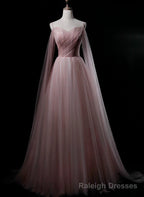 Pink Sweetheart Tulle Long Elegant Prom Dress, Pink Prom Dress