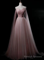 Pink Sweetheart Tulle Long Elegant Evening Dress, Pink Prom Dress