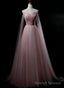 Pink Sweetheart Tulle Long Elegant Evening Dress, Pink Prom Dress