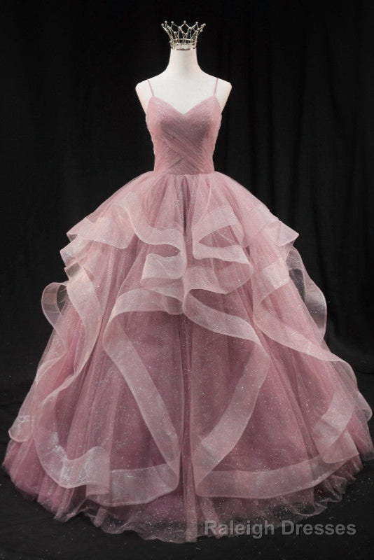 Pink Sweetheart Tulle Long Prom Dress, Pink Sweet 16 Gowns