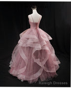 Pink Sweetheart Tulle Long Prom Dress, Pink Sweet 16 Gowns