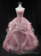 Pink Sweetheart Tulle Long Evening Dress Prom Dress, Pink Sweet 16 Gown