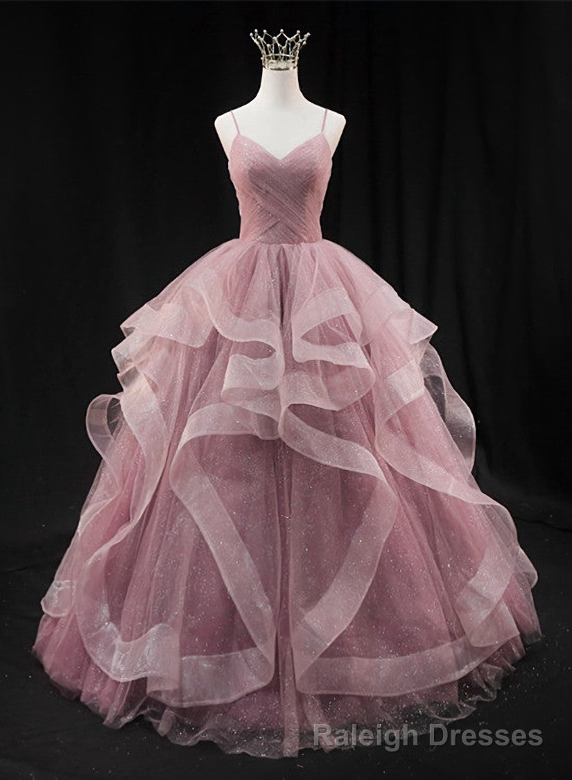 Pink Sweetheart Tulle Long Evening Dress Prom Dress, Pink Sweet 16 Gown
