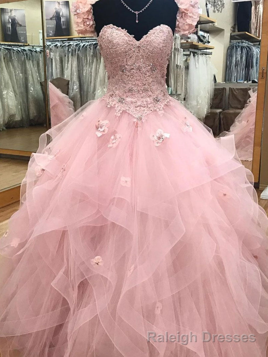 Pink Sweetheart Tulle Long Prom Dress,Ball Gown sweet 16 dresses,Princess Quinceanera Dresses Main image