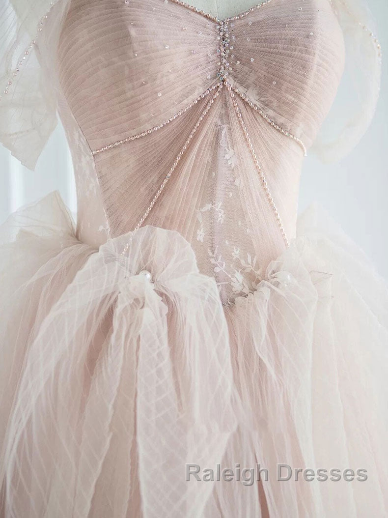 Pink sweetheart tulle long prom dress, pink tulle formal dress Main image