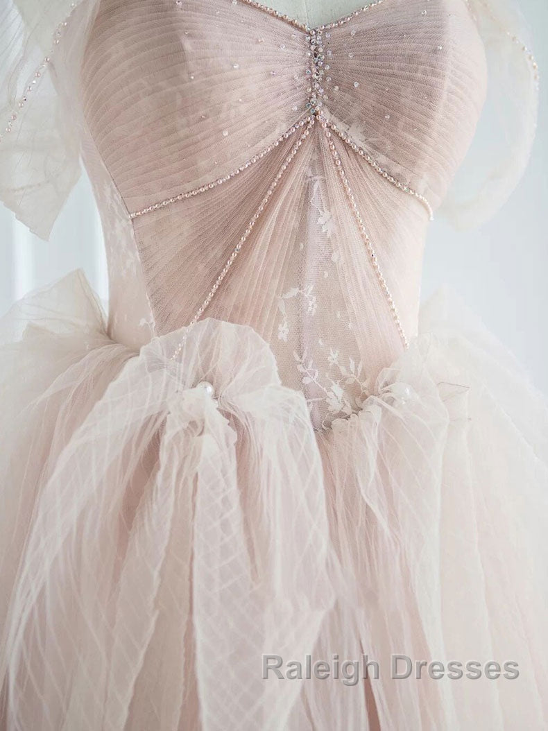 Pink sweetheart tulle long prom Dresses pink tulle Prom Dresses
