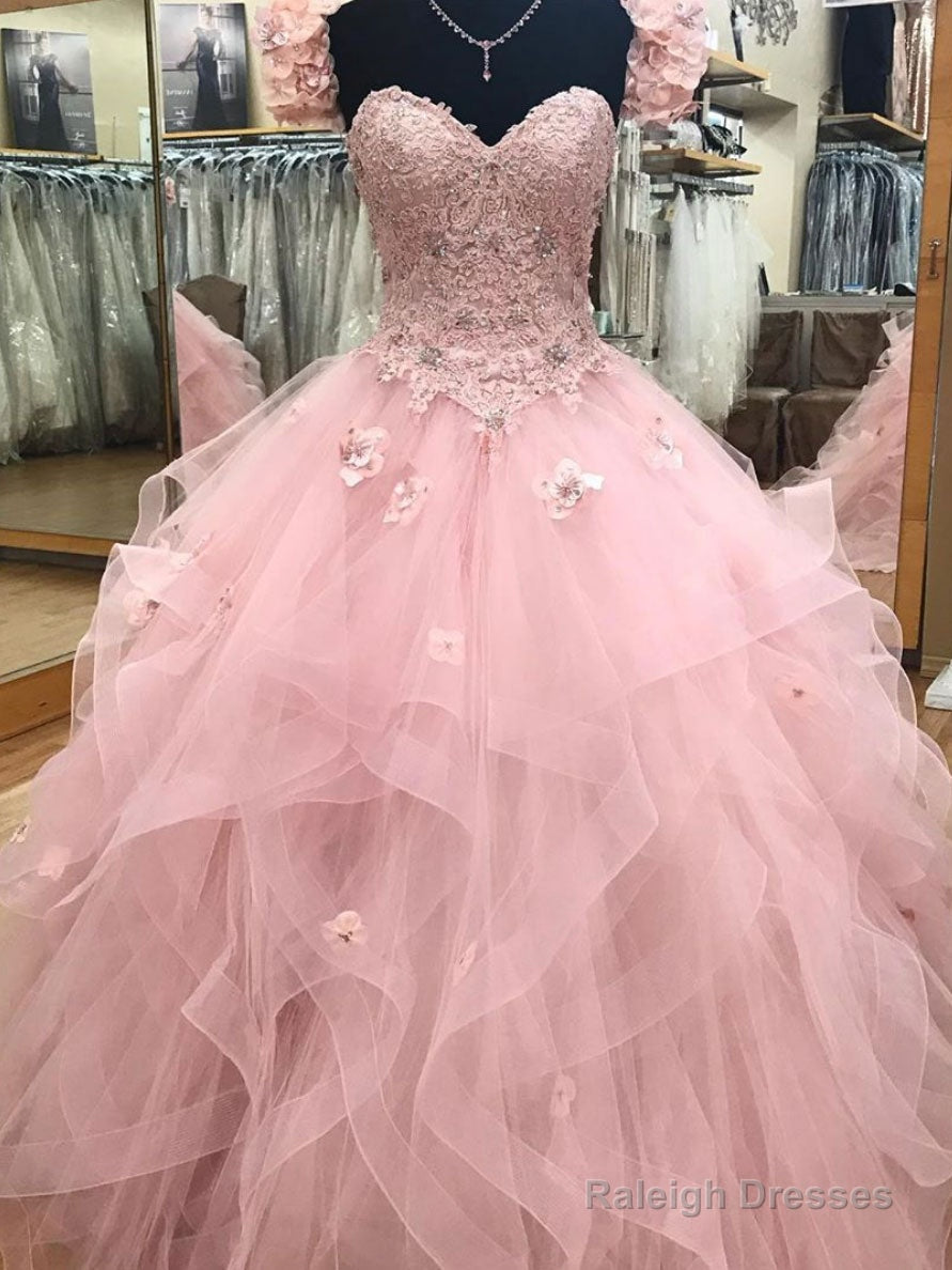 Pink Sweetheart Tulle Long Prom Gown, Pink Sweet 16 Dress