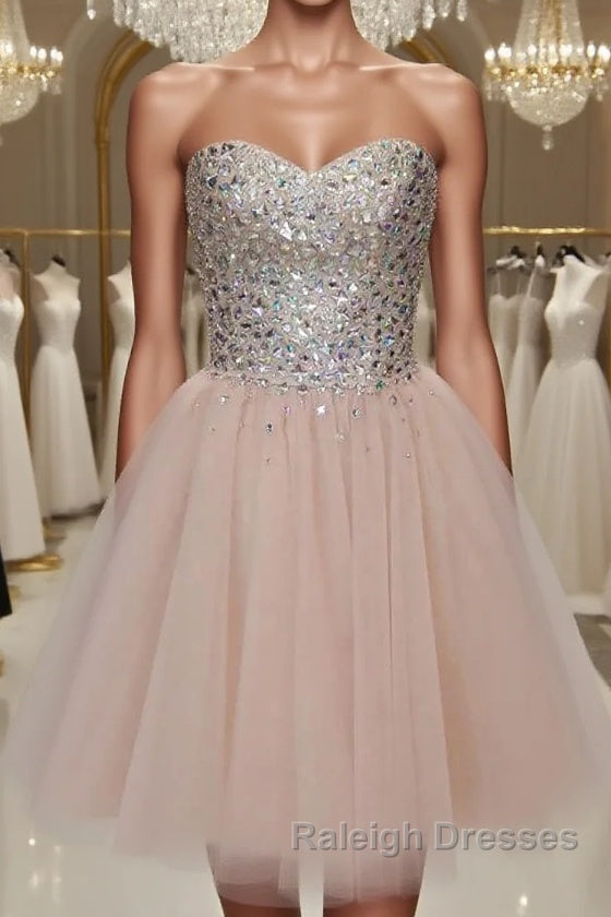 Pink sweetheart tulle short prom dress, homecoming dress Main image