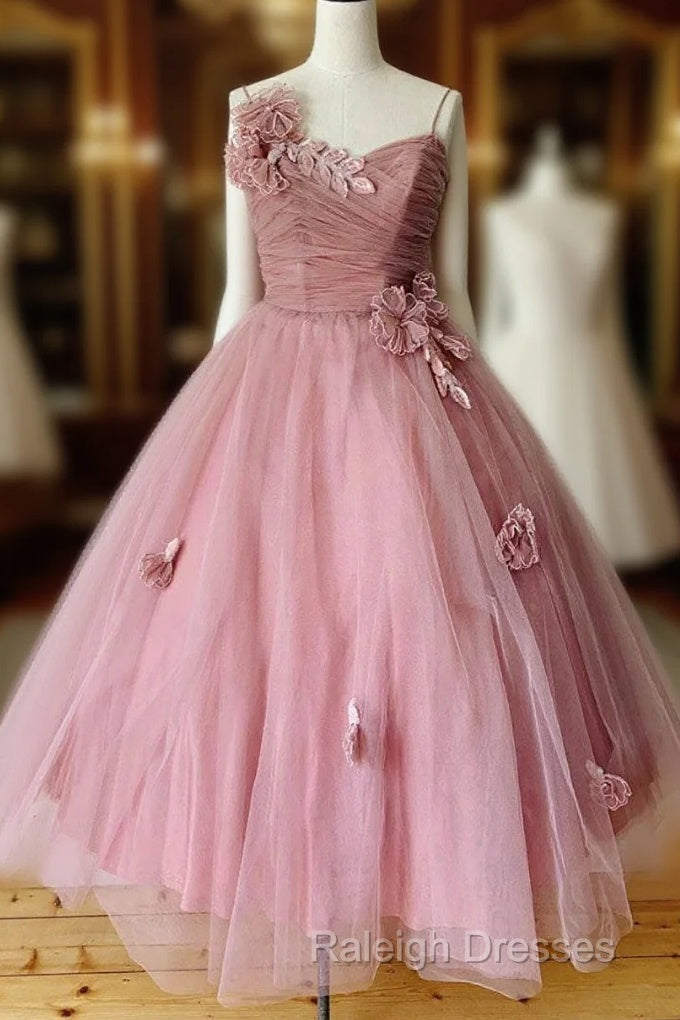 Pink Sweetheart Tulle Tea Length Prom Dresses Bridesmaid Dresses Main image