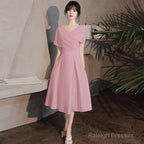 Pink Tea Length Wedding Prom Dress Pink Bridesmaid Dress
