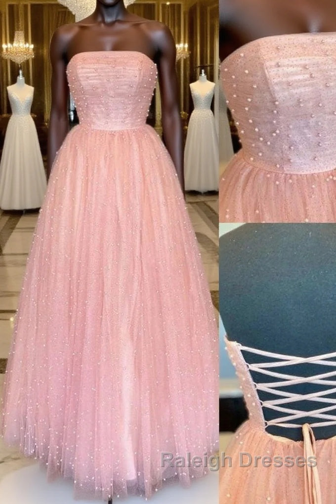 Pink tulle A-line long prom dress tulle formal dress Main image