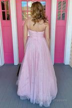 Pink Tulle A Line Prom Dress