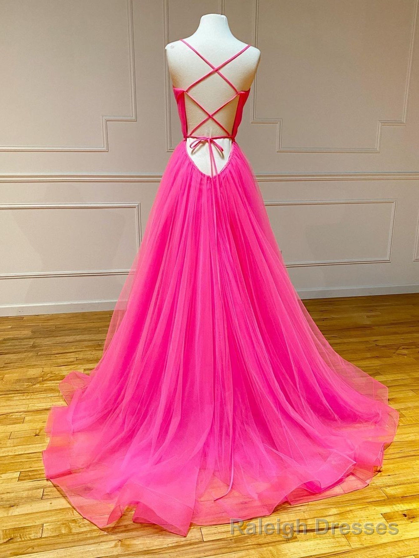 Pink Tulle A Line Ruffles Long Prom Dress Secondary image