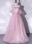 Pink Tulle and Sequins Sweetheart Long Prom Dress, A Line Pink Prom Dress