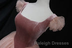 Pink Tulle And Velvet Short Sleeves Prom Dresses Pink Tea Length Prom Dresses