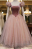 Pink Tulle And Velvet Short Sleeves Prom Dresses Pink Tea Length Prom Dresses