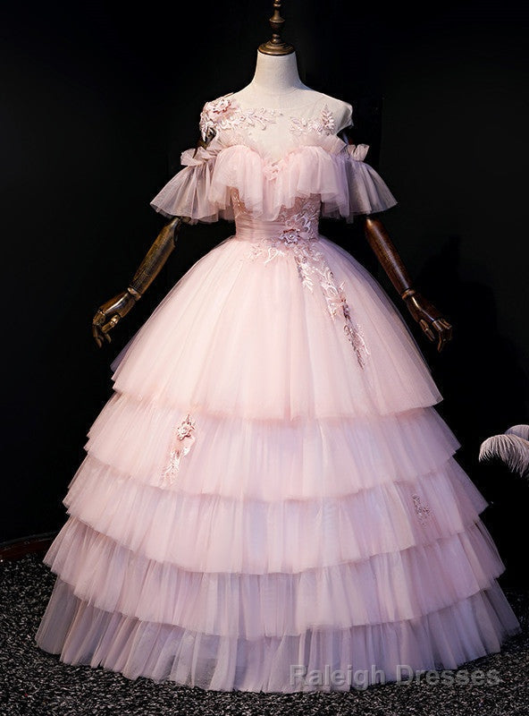 Pink Tulle Appliques Backless Quinceanera Dress Main image