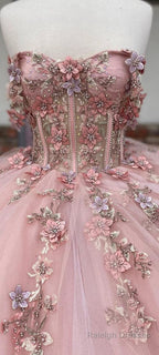 Pink Tulle Appliques Ball Gown Quinceanera Dresses