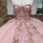 Pink Tulle Appliques Ball Gown Quinceanera Dresses