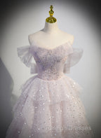 Pink Tulle Ball Gown Layers Long Party Dress, Pink Shiny Tulle Sweet 16 Dress