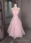 Pink Tulle Beaded Low Back Short Party Dress, Pink Tulle Homecoming Dress