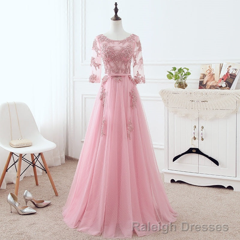 Pink Tulle Elegant Party Dress with Lace, Pink A-line Formal Dress Bridesmaid Dress Secondary image