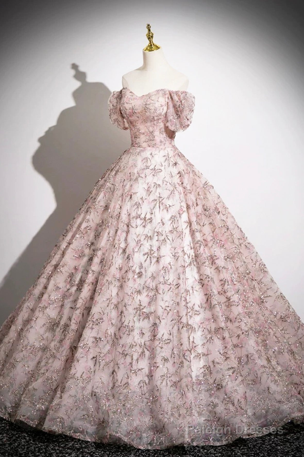 Pink Tulle Floor Length Prom Dress, Beautiful Off The Shoulder Party Dress Secondary image