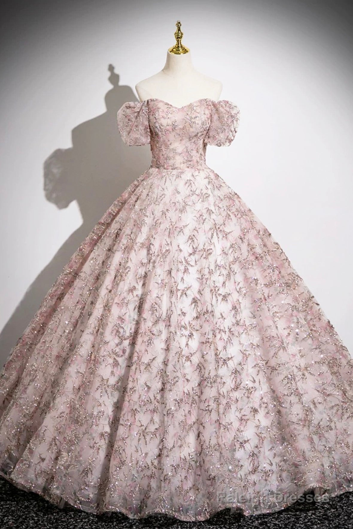 Pink Tulle Floor Length Prom Dress, Beautiful Off The Shoulder Party Dress Main image