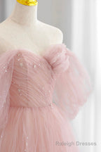 Pink Tulle Floor Length Prom Dress, Cute A Line Prom Prom Dress
