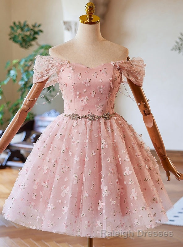 Pink Tulle Flower Off the Shoulder Homecoming Dress Main image