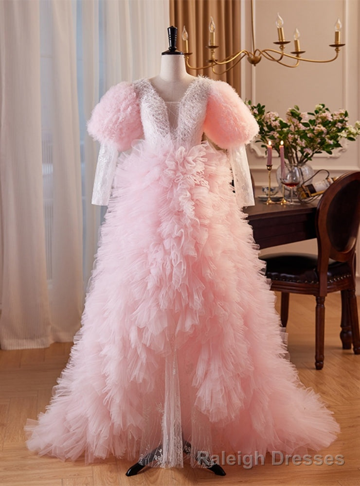 Pink Tulle  Long Sleeve Prom Dress Main image