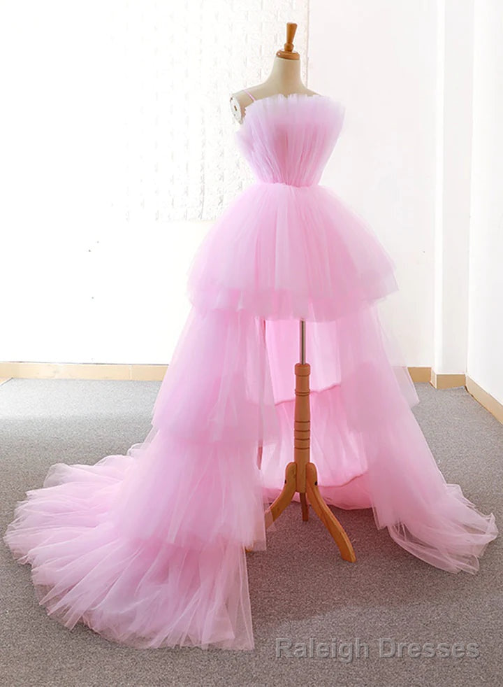 Pink Tulle High Low Layers Homecoming Dress, Pink Evening Dresses Secondary image