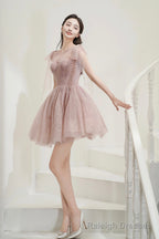 Pink Tulle Knee Length Prom Dress, Cute A-Line Party Dress