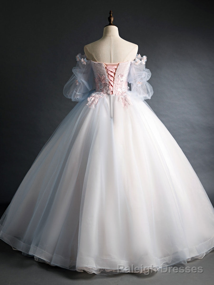 Pink Tulle Lace Applique Long Prom Dress, Tulle Lace Sweet 16 Dress