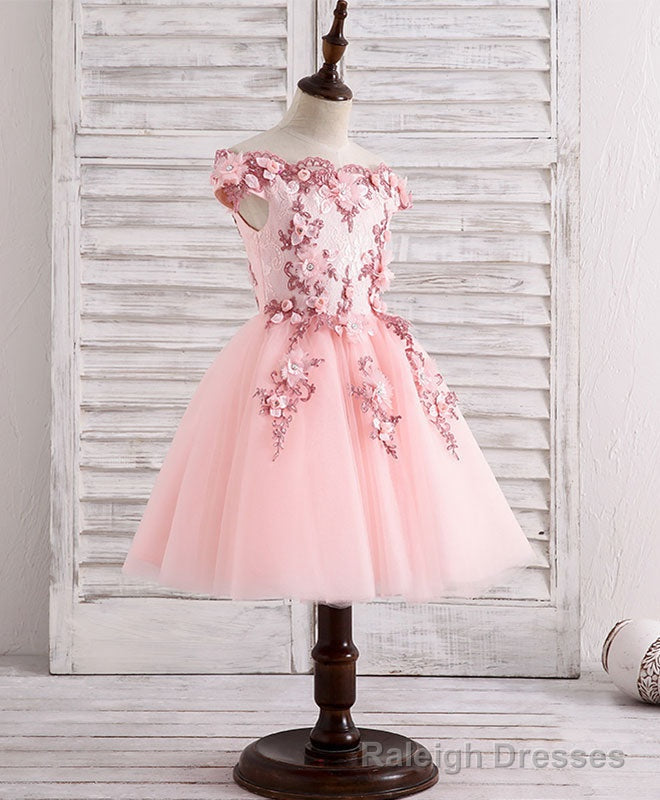 Pink Tulle Lace Applique Short Flower Girl Dresses Secondary image