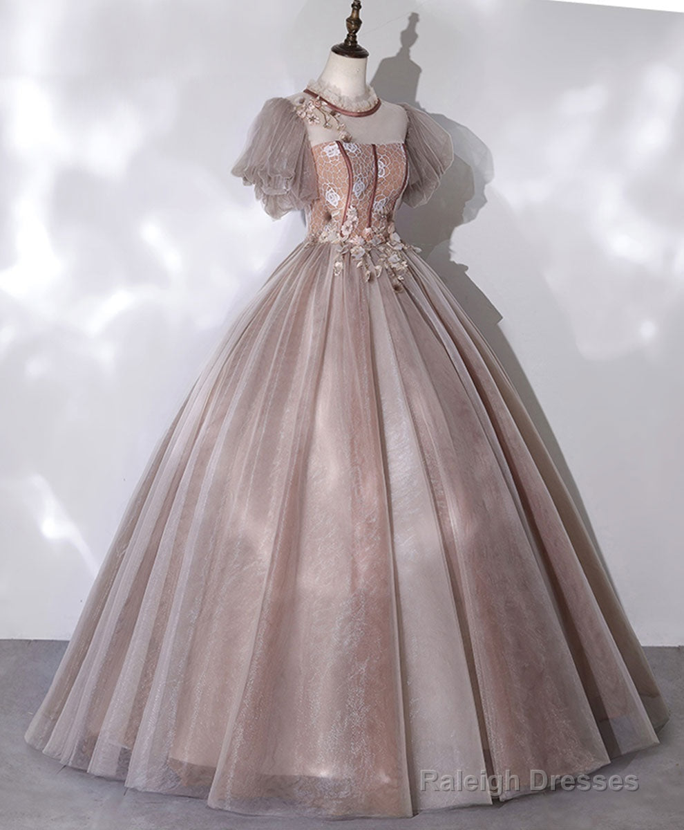 Pink Tulle Lace Long Prom Dress Pink Lace Prom Gown Secondary image