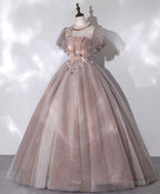 Pink Tulle Lace Long Prom Dress Pink Lace Prom Gown