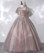 Pink Tulle Lace Prom Dresses Long Pink Lace Prom Gowns