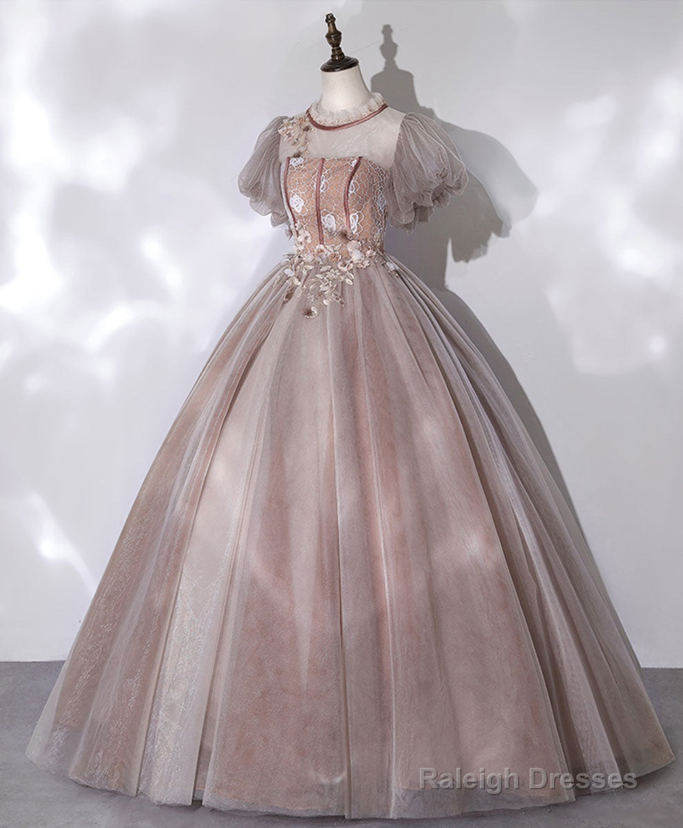 Pink Tulle Lace Prom Dresses Long Pink Lace Prom Gowns