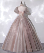 Pink Tulle Lace Long Prom Dress Pink Lace Prom Gown