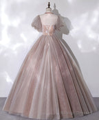 Pink Tulle Lace Prom Dresses Long Pink Lace Prom Gowns